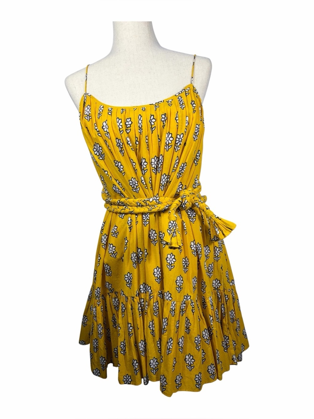 NWT RHODE Saffron Yellow Floral Spaghetti-Strap Mini Dress
